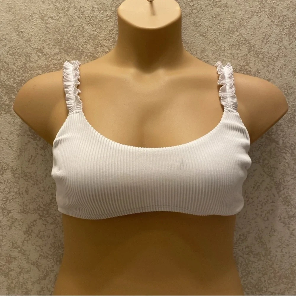 Hollister White and Blue Eyelet Ruffle Bikini Set